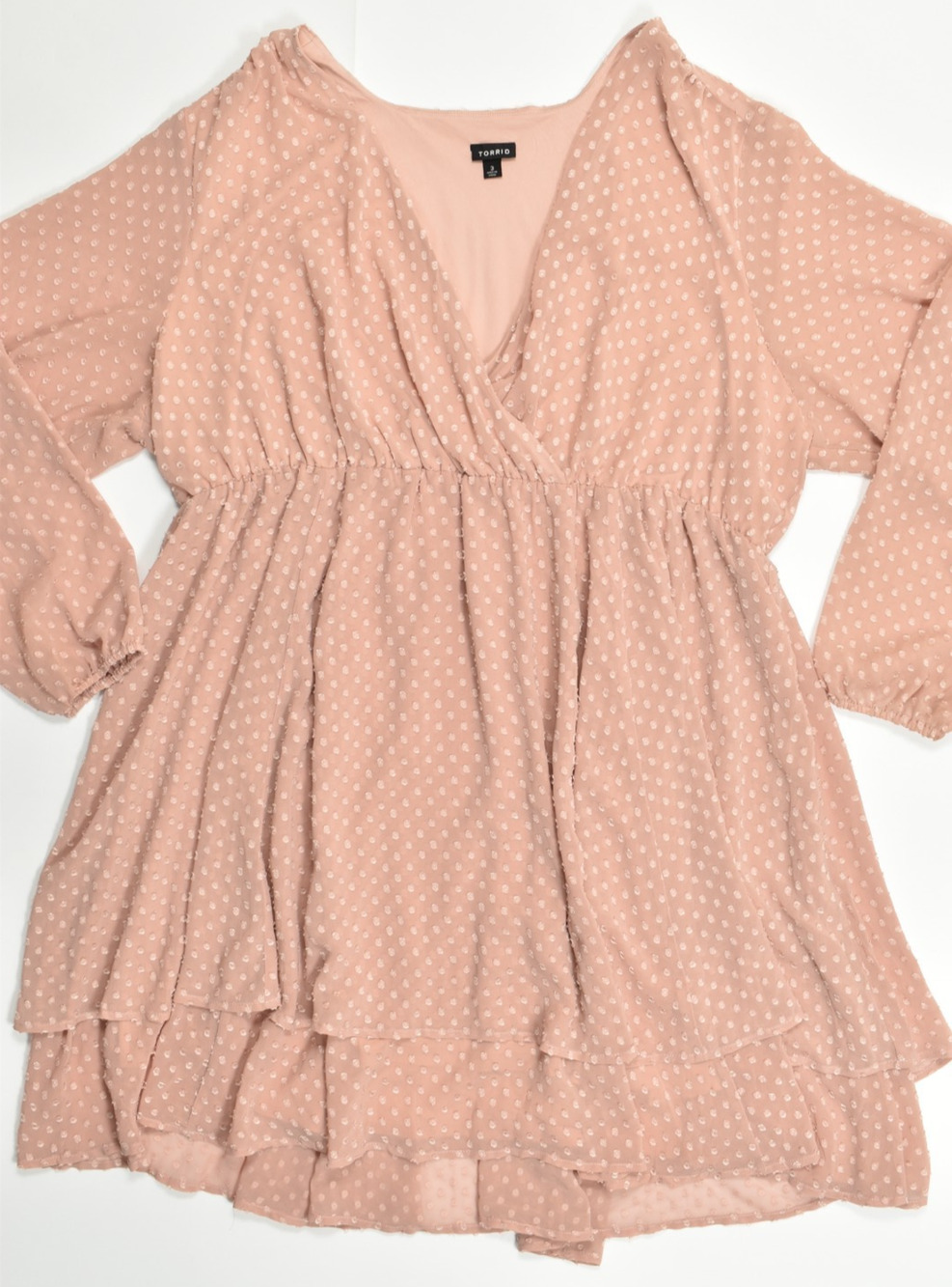 Torrid Women Plus Size 3 Pink Clip Dot Faux Wrap Flared Mini Dress Long Sleeve